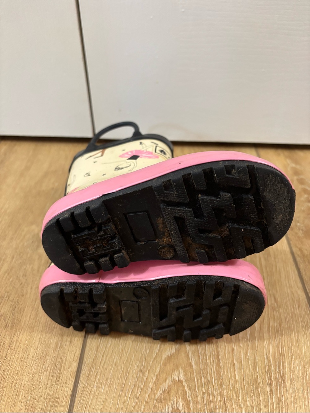 Kids Pink and Cream Waterproof Rain Boots with Grip Sole